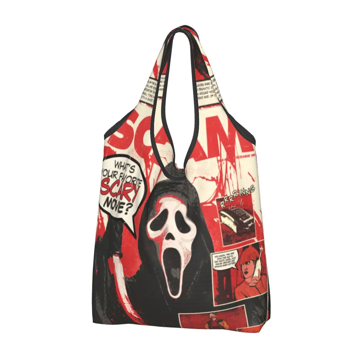 

Halloween Ghost Killer Scream Groceries Shopping Bags Custom Shopper Tote Shoulder Bag Big Capacity Portable Handbag