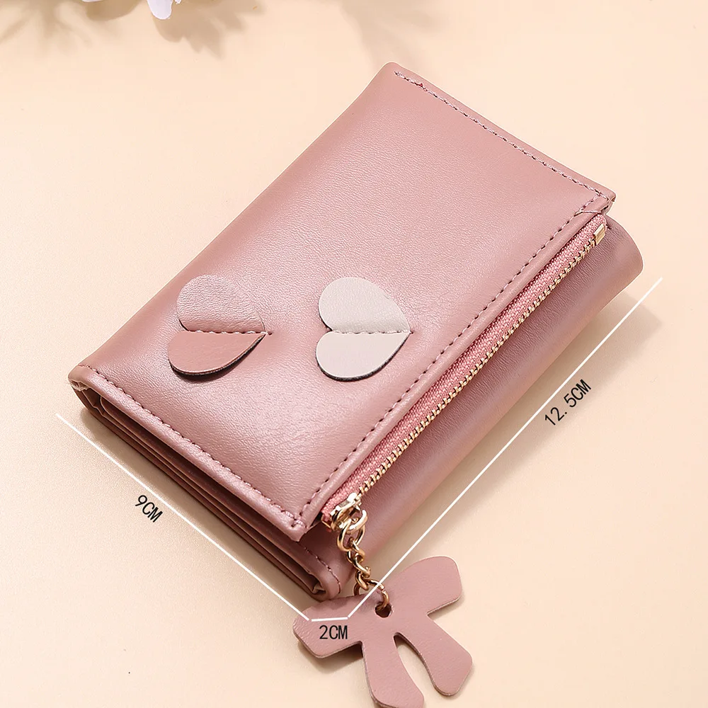 New Women Wallet PU Leather Girls Wallet Short Zipper Cute Small Coin Purse Short Trifold Ladies Credit Card Holder Organizer