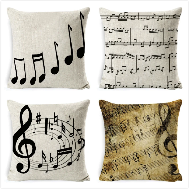 

Music Series Cushion Cover Note Printed High Qulity Cotton Linen Decorative Pillow Case Car Seat 45*45cm Pillowcase