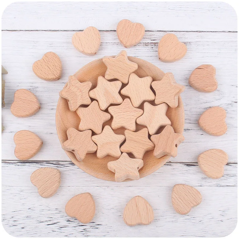 

10pcs Beech Wooden Beads Baby Teether Rodent Hearts Beads DIY Necklace Pacifier Chain Crafts Jewelry Making Accessories