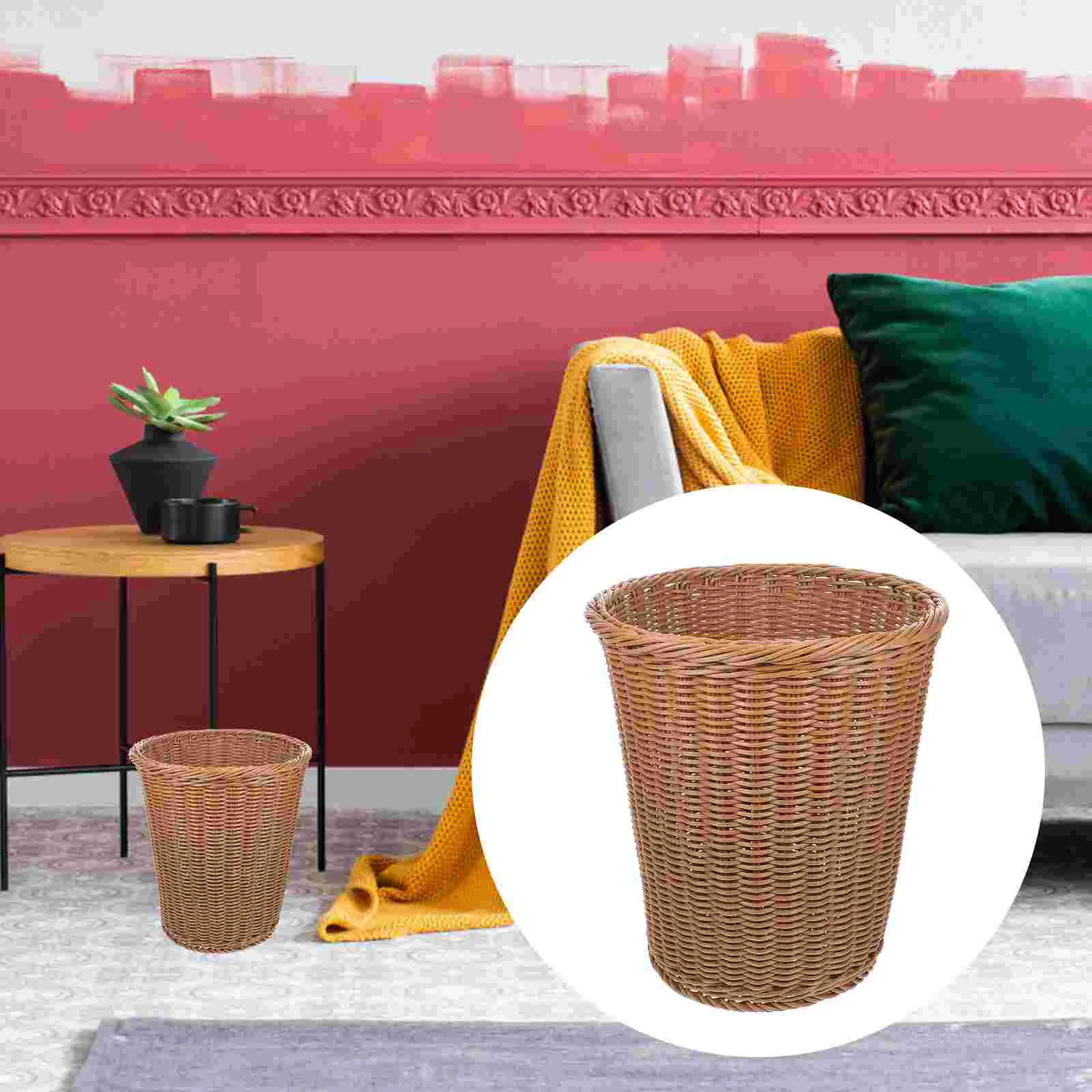

Trash Can Basket Rattan Woven Bin Waste Garbage Container Wicker Pot Flower Rubbish Seagrass Hyacinth Water Storage Laundry