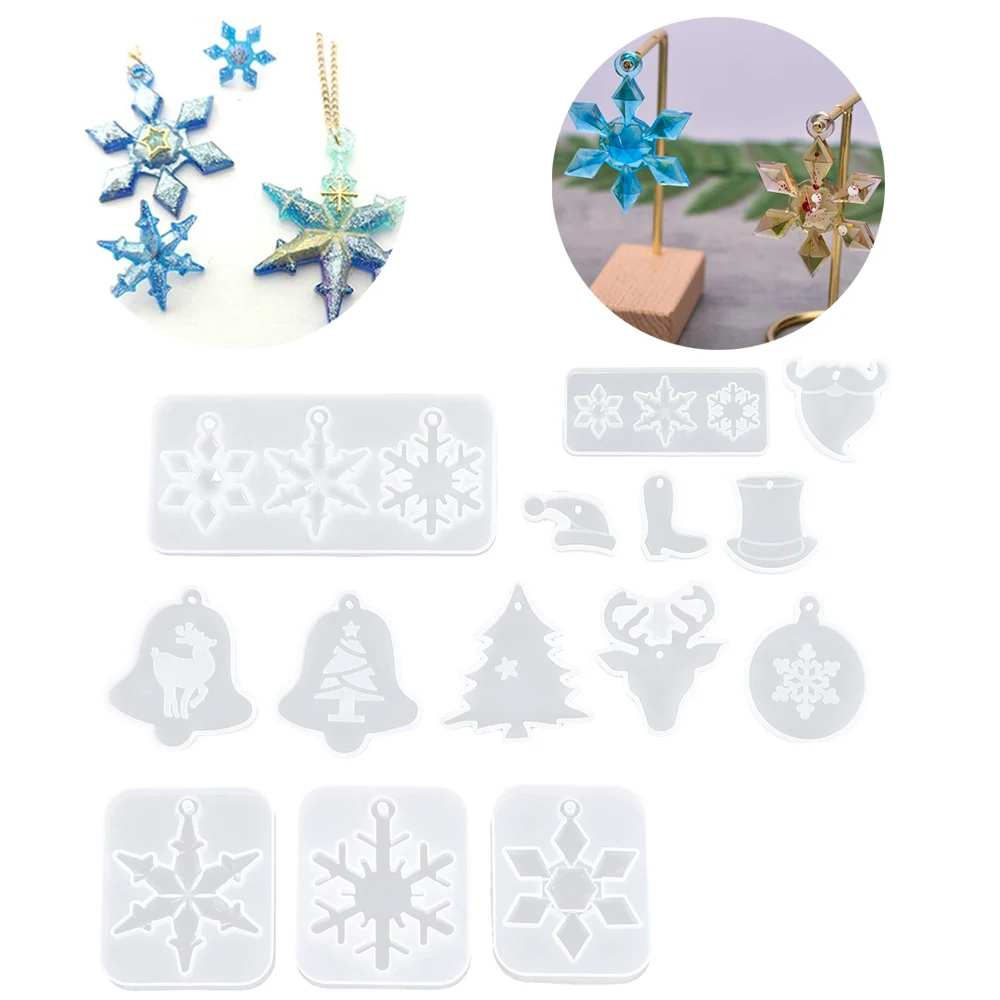 

14PCS/Set Multi-style Snowflake Silicone Molds Pendant Epoxy Resin Mold Christmas Hanging Decoration For DIY Jewelry Making