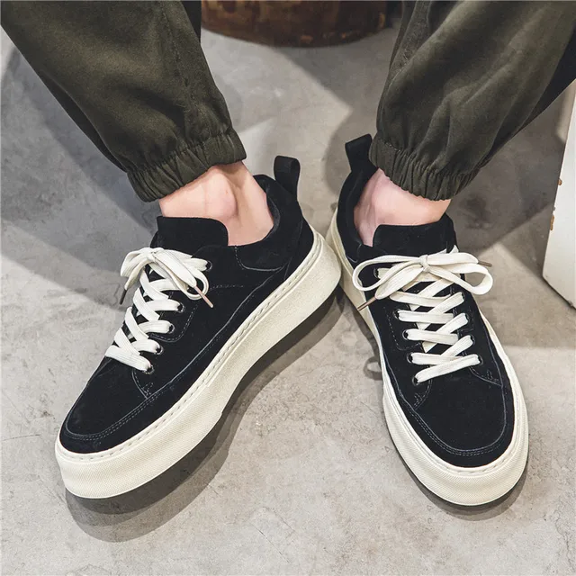 Spring Autumn Men Thick Platform Canvas Shoes Mens Casual Sneakers Lace Up Vulcanized Shoes Chunky Trainers Zapatillas Hombre 1