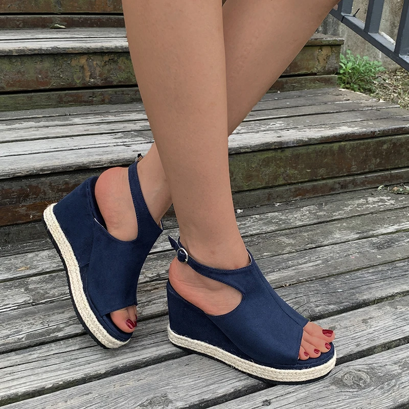 

Women's Fashion Summer Wedges Heel Platform Casual Sandals Women Buckle Strap Roman Shoes Female PU Peep Toe High-heeled Sandal