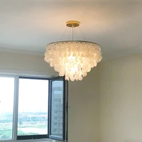 sandyha modern led chandelier white shell pendant light for living room dining table home decoration luxury suspension luminaire