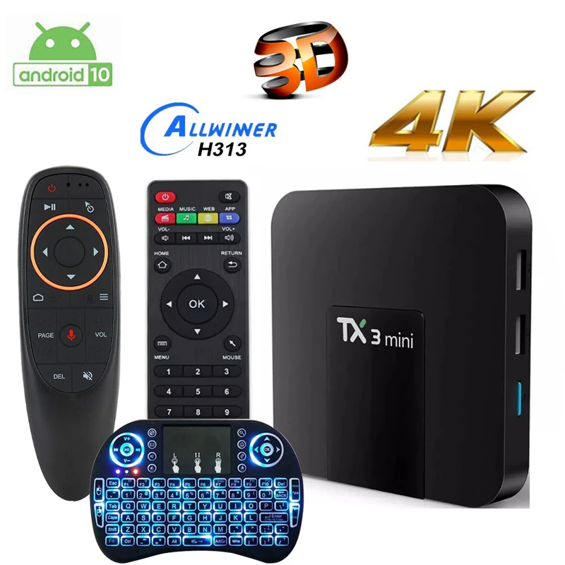 

4K Android Box TX3 Mini Smart TV Box Android 10.0 Allwinner H313 Set Top Box H.265 2.4G 5G Dual wifi 3D Media player