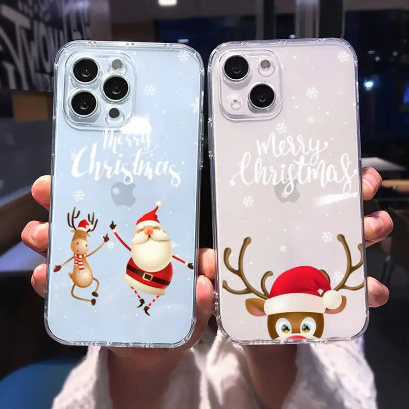 

New Year Merry Christmas Phone Case For iphone 14 13 12 11 8 7 plus mini x xs xr pro max Transparent soft