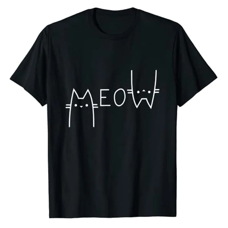 

Meow Cat Shirt Meow Kitty Funny Cats Mom and Cat Dad T-Shirt Graphic Tee Tops Aesthetic Clothes Cute Short Sleeve Basics Outfits