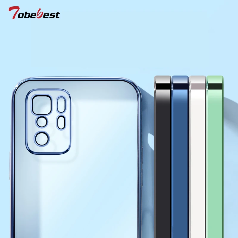 

Luxury Square Frame Plating Silicone Transparent Case on For Xiaomi Redmi Note 11 11S 10 10S 9 8 Pro Max 9A 9C Clear Back Cover