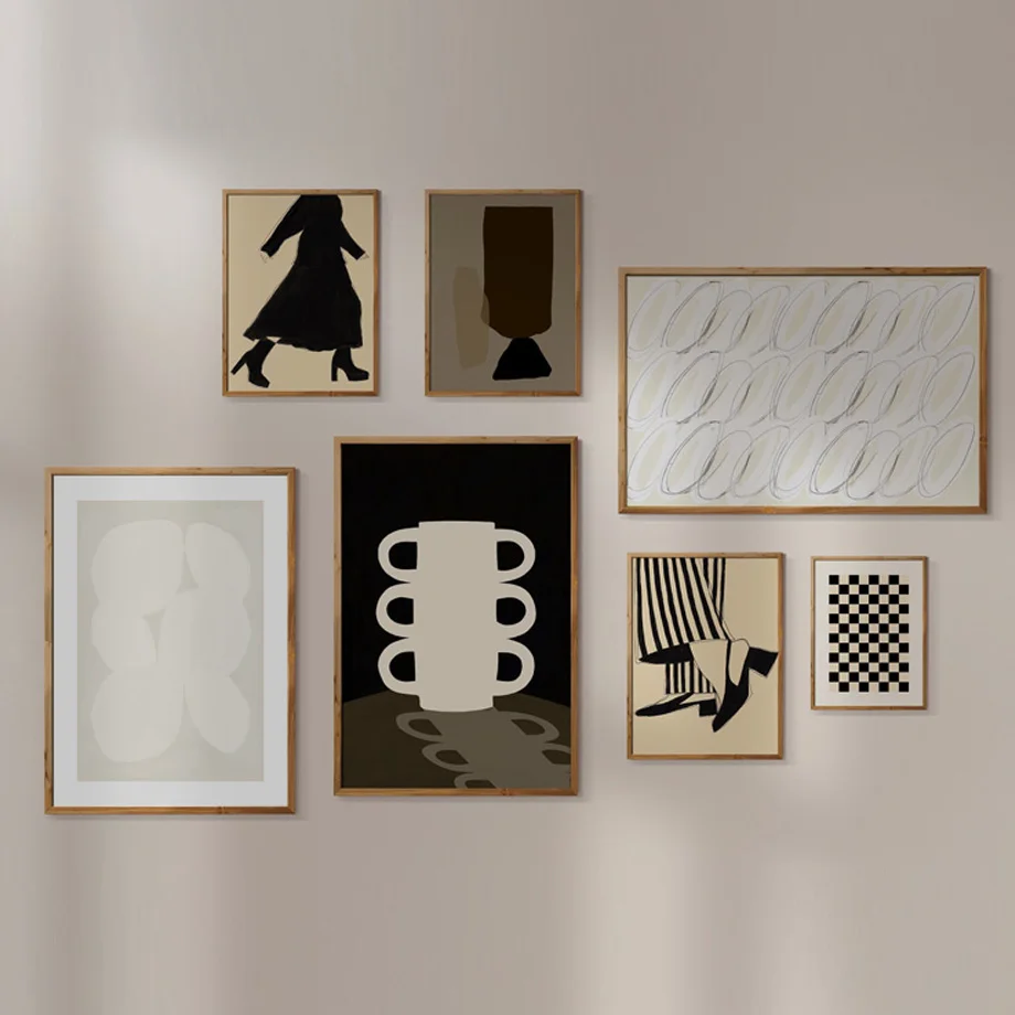 Абстрактная геометрическая форма на высоких каблуках женские плакаты и линия