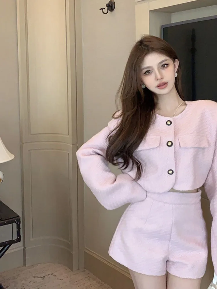 Small Fragrant 2 Piece Sets Women Outfits High Quality Luxury Short Jacket Coat + Shorts Korean Sweet Two Pants Suits