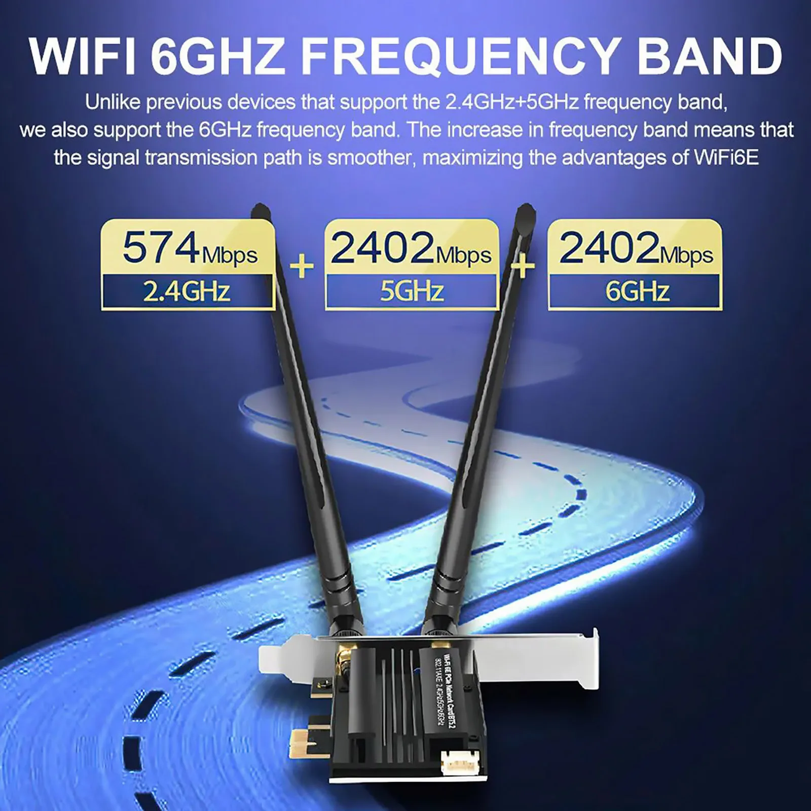 Фото Игровой адаптер PCI-E Wi-Fi 6E для Intel AX5400 PCIe, беспроводная сетевая карта Bluetooth 5,2 2,4 ГГц/5,8 ГГц/6 ГГц 802.11AX для Win11/10 №5