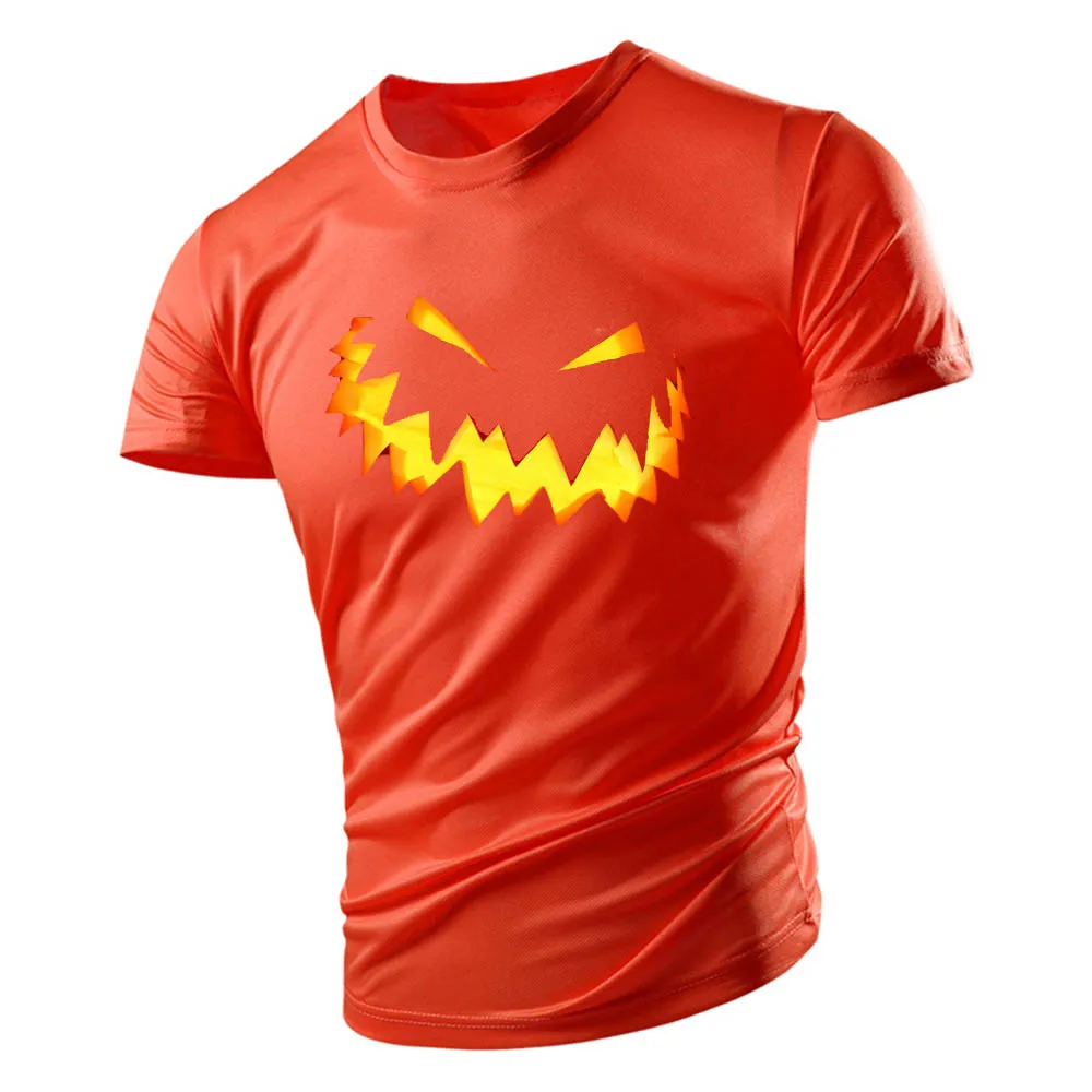 

Summer Casual Sports Men Fashion Crew-Neck Jack-O '-Lantern Comfortable Breathable Short-Sleeved T-Shirt 2d Halloween Print Tops