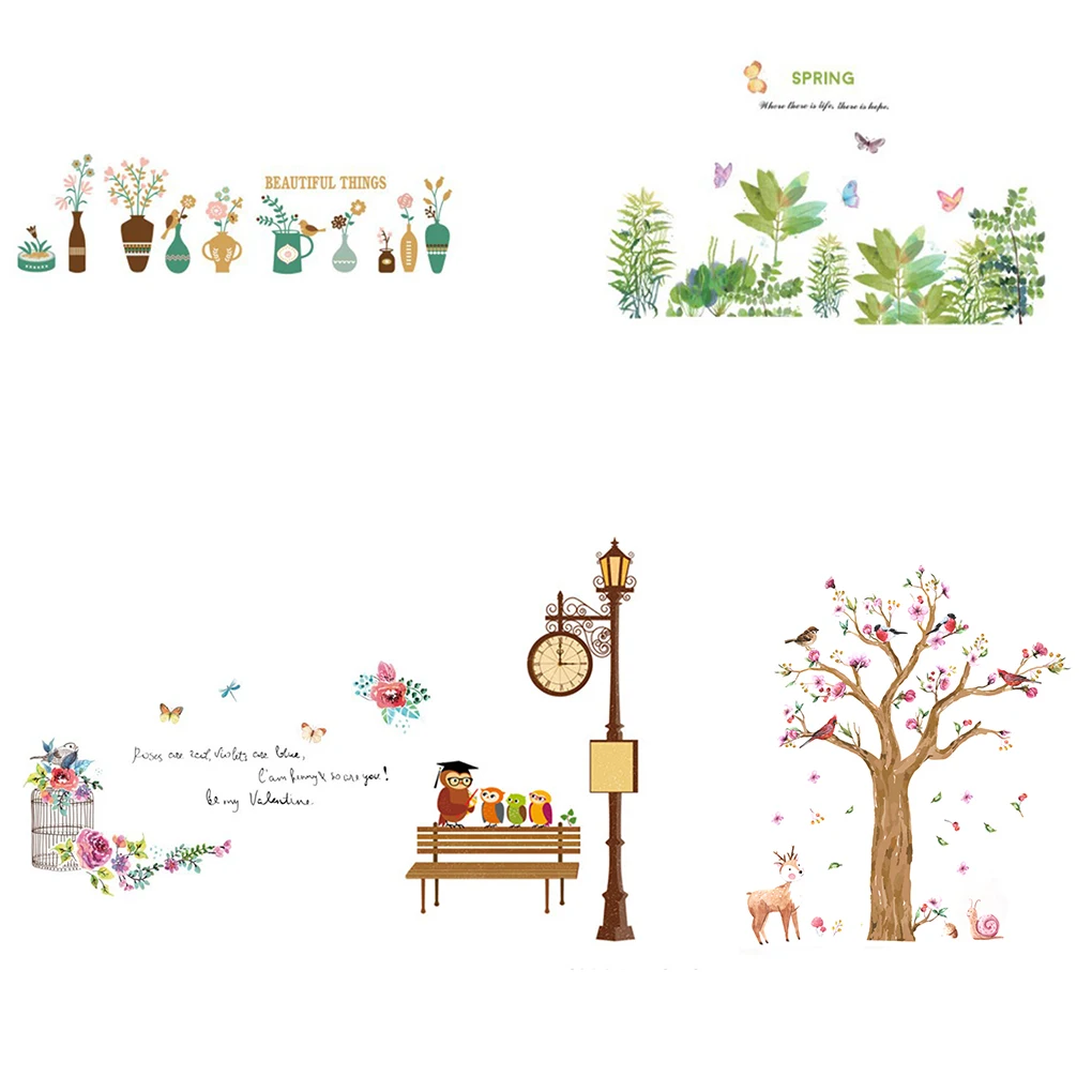 

Vase Flower Tree Plant Cartoon Sticker Removable PVC Decoration Decals School Office TV Background Wallpaper