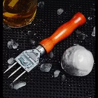 ice pick sturdy stainless steel three pronged ice knife chipper with solid wood handle ice crushers cocktail bartender barware