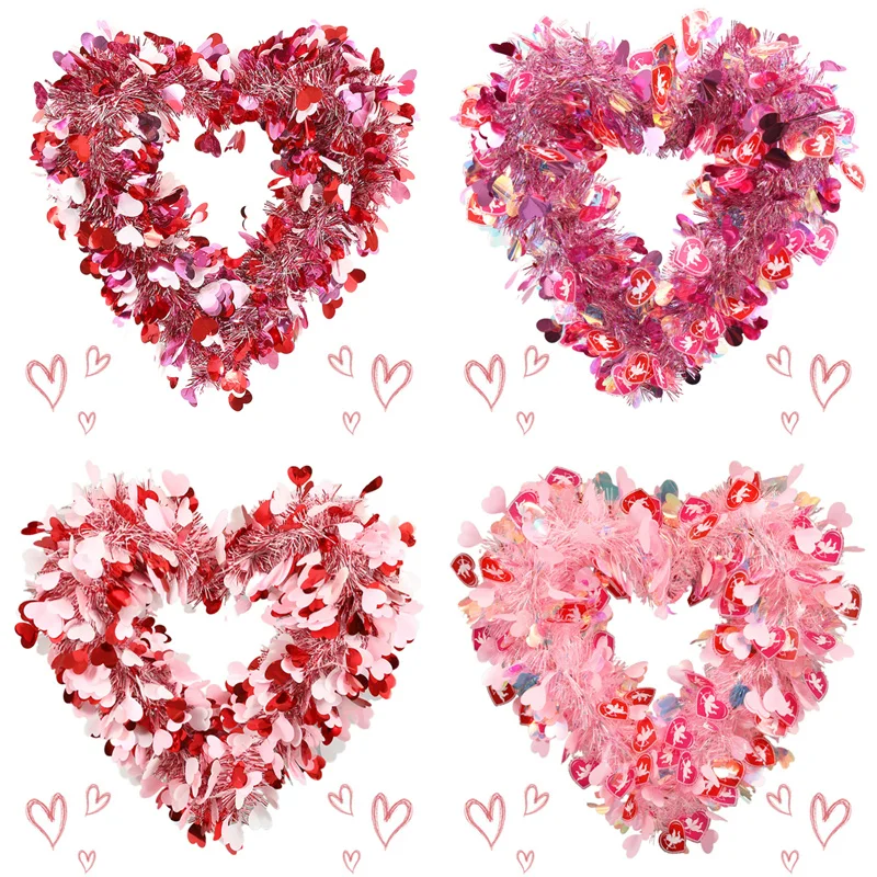 Венки в форме сердца на День святого Валентина красные розовые мишуры венки с
