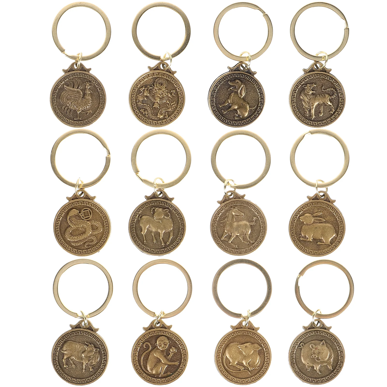 

12 Pcs Zodiac Keychain Creative Chinese Signs Crafts Metal Wallets Men Lovely Rings Car Keys Accessory New Year