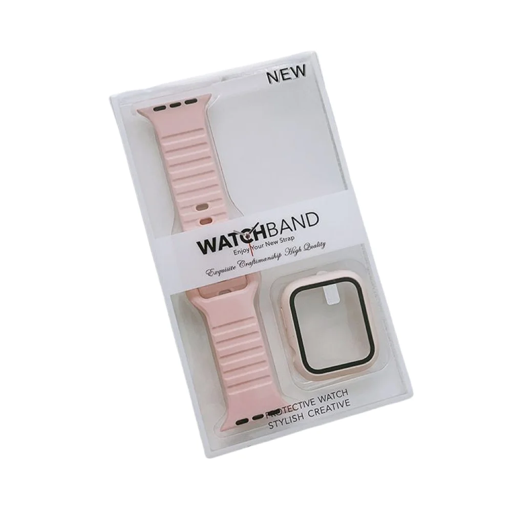 Wave Silicone Strap Set with Case for Apple Watch Series 8 7 6 5 4 3 SE Ultra 38 40 41 42 44 45 49mm iWatch Band Bracelet enlarge