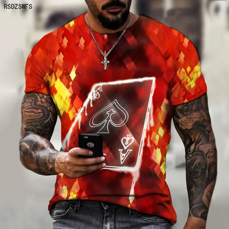 

Poker 3D Printing International 2022 Spring and Summer Men's T-shirt Art Printing Men's Cycling Sweatshirt O Collar