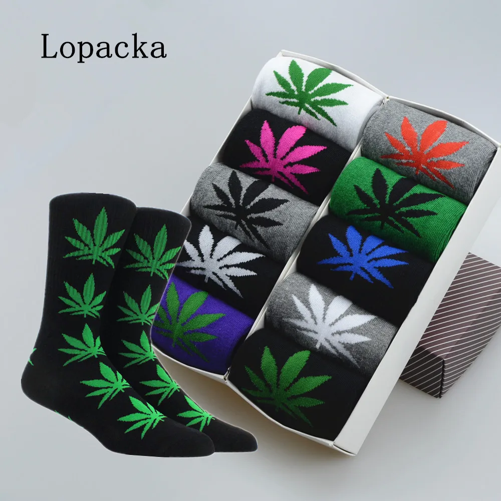 

5 Pairs/Set 37 - 44 Cotton Unisex Men's Funny Skateboard White Black Long Happy Socks Meias Male Maple Leaf Weed Grass Gift Box