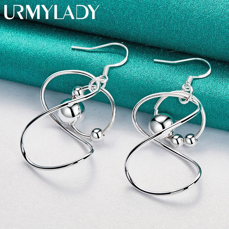 

URMYLADY 925 Sterling Silver Twist Line Bead Earrings For Women Fashion Wedding Engagement Charm Jewelry