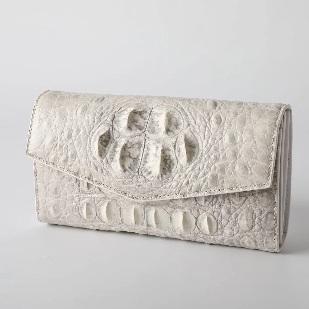 

2023 Luxury Skull Crocodile Leather Women's Purse Genuine Leather Lady Long Purse Himalayan White Fashion Clutch Bag 45