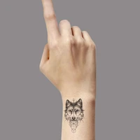 realistic wolf head geometric line temporary tattoos sticker black beard small size tattoo body art wrist fake tatoos women men