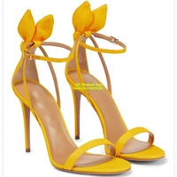 women sandals gold leather raffia bow tie sandals stiletto cover heel open toe buckle buckle fastening ankle strap plus size 43