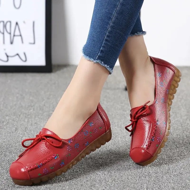 Large Size 41 42 Female Flat Shoes 2023 New Spring Summer Ladies Leather Loafers Fashion Women Soft Sole Flats Non Slip Footwear
