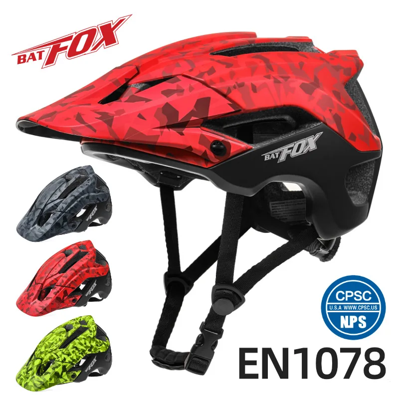 

BATFOX MTB Cycling Helmet Mountain Road Bike Helmet Men Women Orange Bicycle Cycling Safety Outdoor Sport Big Visor Helmet casco
