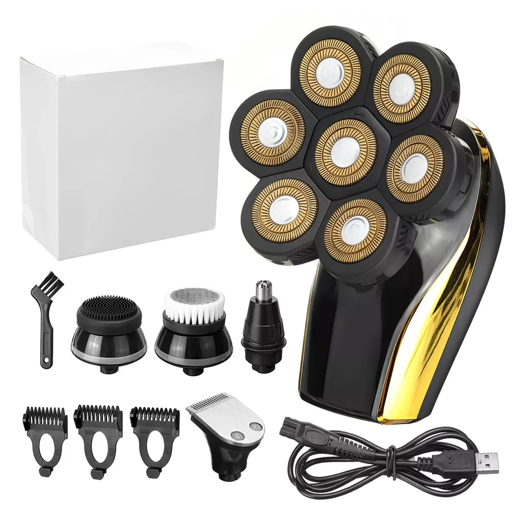 

Перезаряжаемая Бритва для мужчин NEW2023 5 в 1 4D с 5 плавающими головками, триммер для бороды, носа, ушей, машинка для стрижки волос, щетка для лица