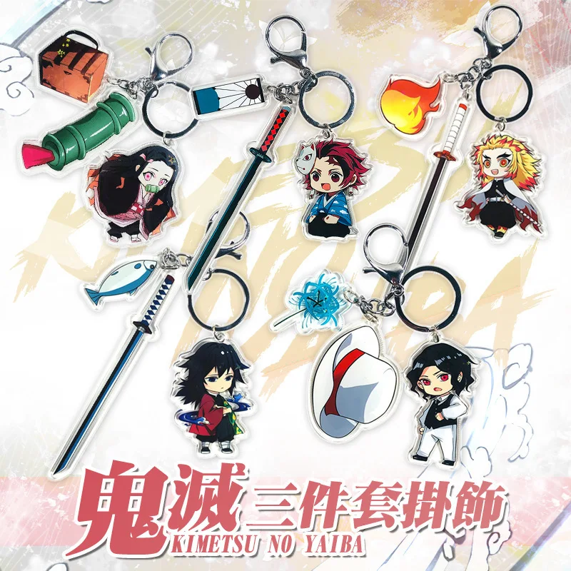

20Pcs Anime Demon Slayer Sword Keychain Kimetsu No Yaiba Acrylic Tanjirou Nezuko Kyoujurou Figure Weapon Pendant Keyring Jewelry