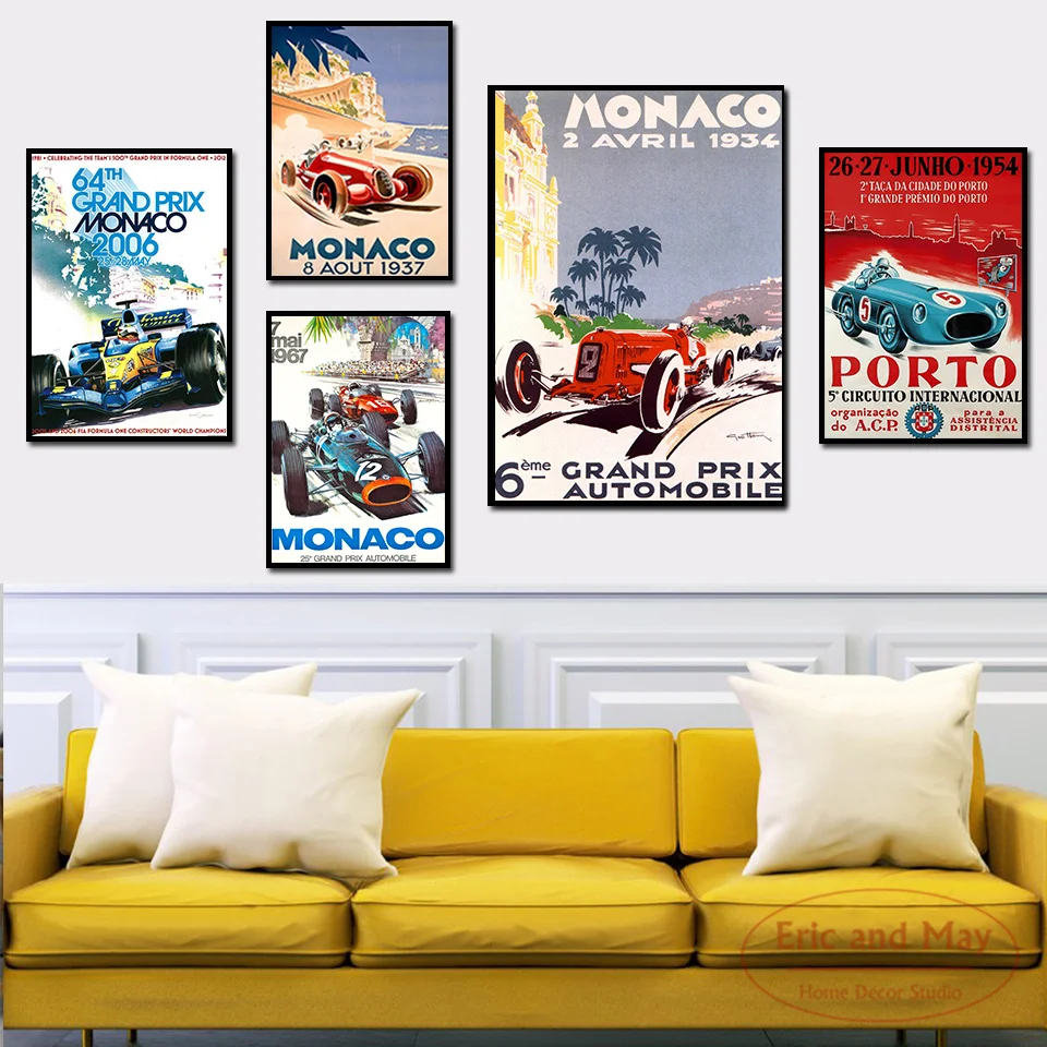 

Monaco 64th Super Motor Car Champion Canvas Painting Posters And Prints Wall Art Picture Abstract Decorative Home Decor Affiche