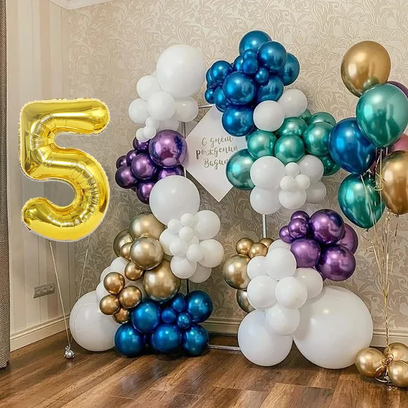 

125pcs/lot White Metal Gold Blue Latex Balloons Garland Arch Kit Kids Birthday Party Decorations Baby Shower Background Supplies