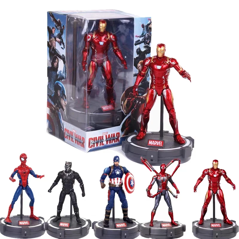 

Marvel Legends Action Figures 24CM Original Avengers League Iron Man Spider-Man Thor Captain America luminous Base Version Model