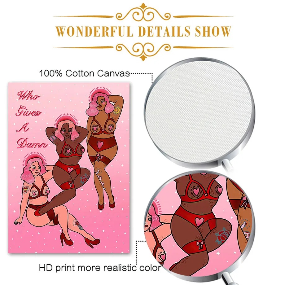 Розовый Леопард Девушка Феминизм Русалка Ретро Настенная Картина на Холсте