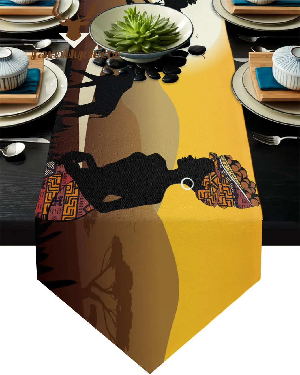 

Африканская женщина силуэты жирафа настольная дорожка деревенский Свадебный декор скатерть для дома отеля вечерние кухни обеденный стол к...