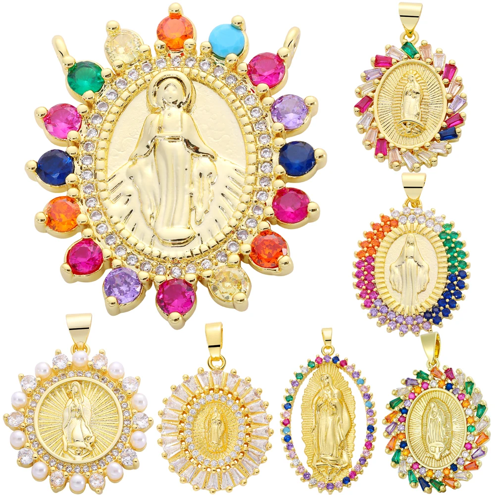 

Juya 18K Real Gold Plated Religious Jewelry Making Accessories Handmade Saint Virgin Mary Christian Cross Charms Supplies