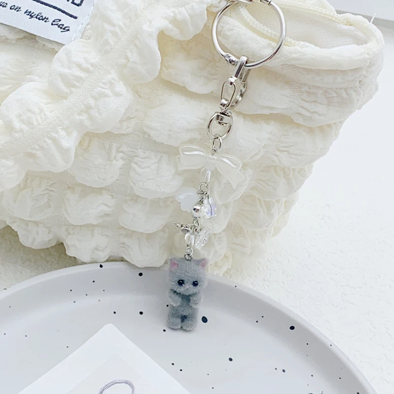 1 шт. держатель для автомобильных ключей флокированный брелок с котом бантом