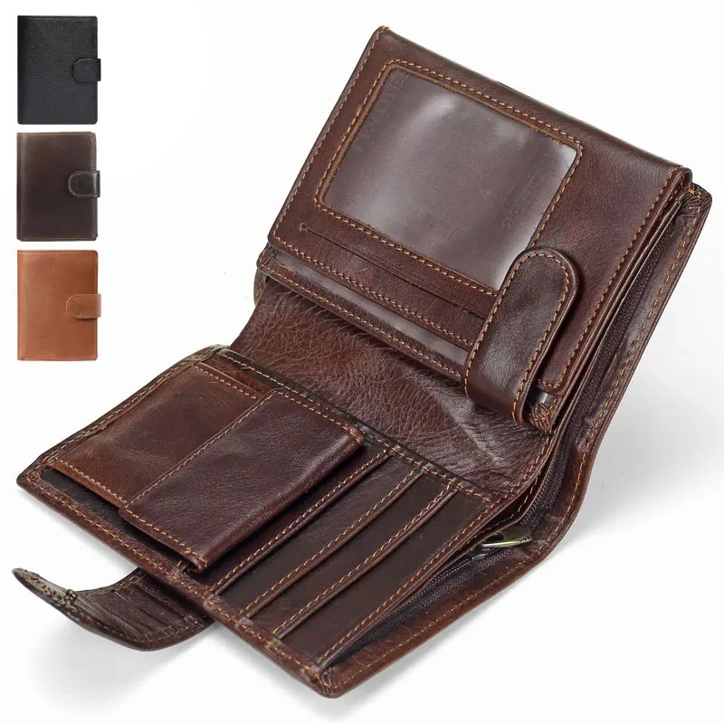 

Men Genuine Cowhide New Quality Wallet Clutch Top Open Hasp Leather Wallet Retro Short Wallets Purse Coin