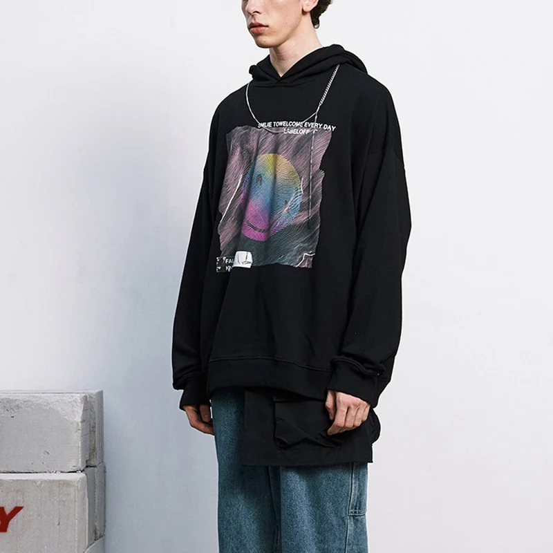 

Oversize Trendy Loose Hooded Pullover Sweatshirt Dark Cotton Polyster Hip Hop Streetwear Mens Hoodie With Hidden Pockets