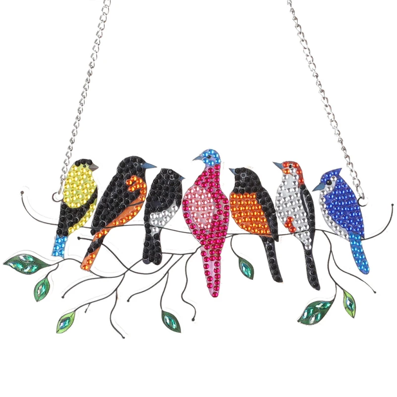 

Acrylic Birds Hanging 5d Diy Diamond Painting Rhinestones Ornaments Special Shaped Drill Window Panel Stained Pendant Decor Gift