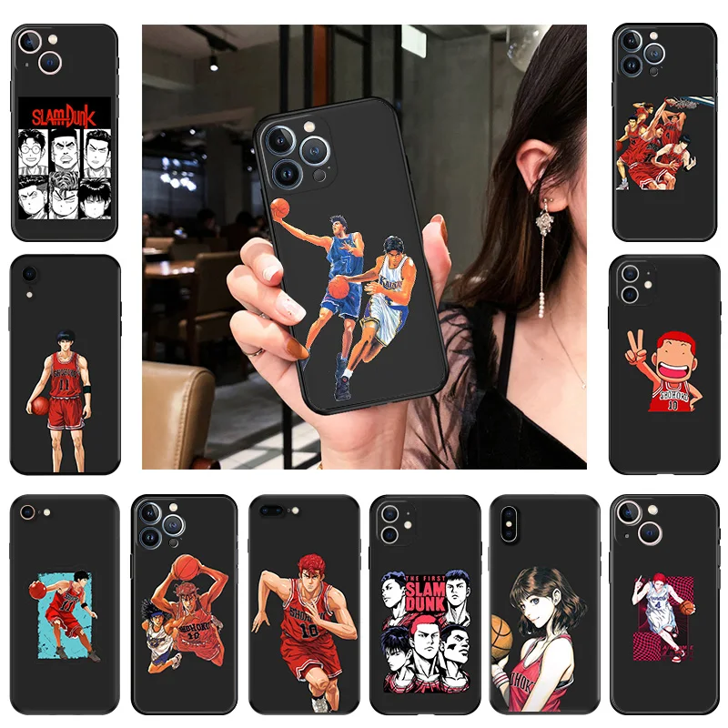 Чехол для Телефона iphone 16Plus XR XSMax 15 14 13 12 11 16 Pro Max Mini 7 8 Plus 15Pro Slam Dunk черный мягкий
