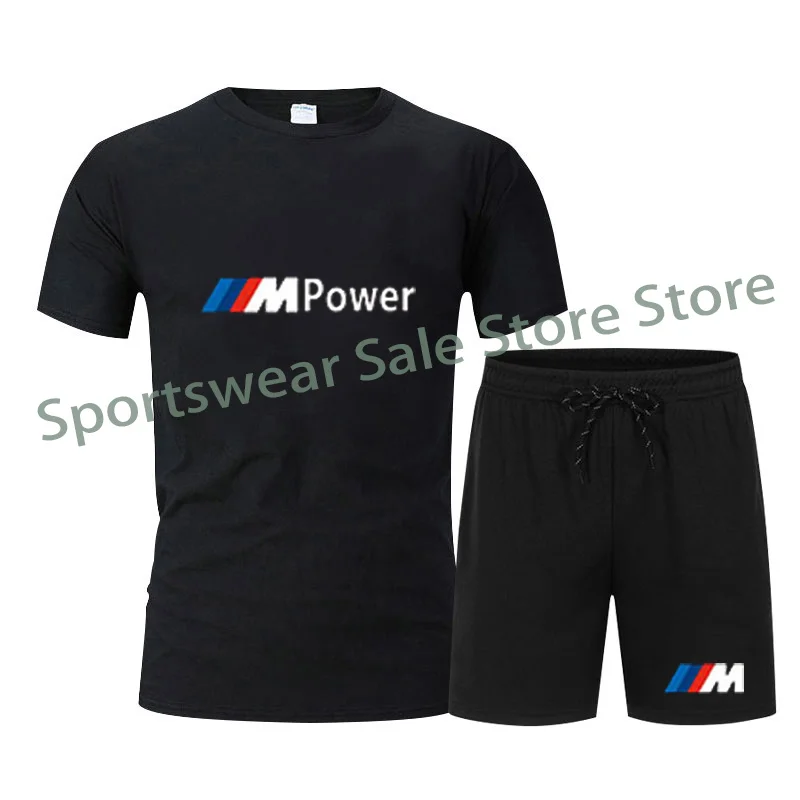 

New Brand BMW Fashion Casual Sportswear Summer Printing Suit Men Jogging Suit Fitness Clothes Men's T-shirt + Shorts 2-Piece