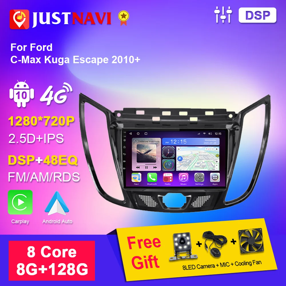 

Видеоплеер JUSTNAVI для Ford C-Max Kuga Escape 2010 + 4G WIFI мультимедийный GPS навигатор плеер IPS рекордер 2 Din Авто Carplay 2Din IPS DVD
