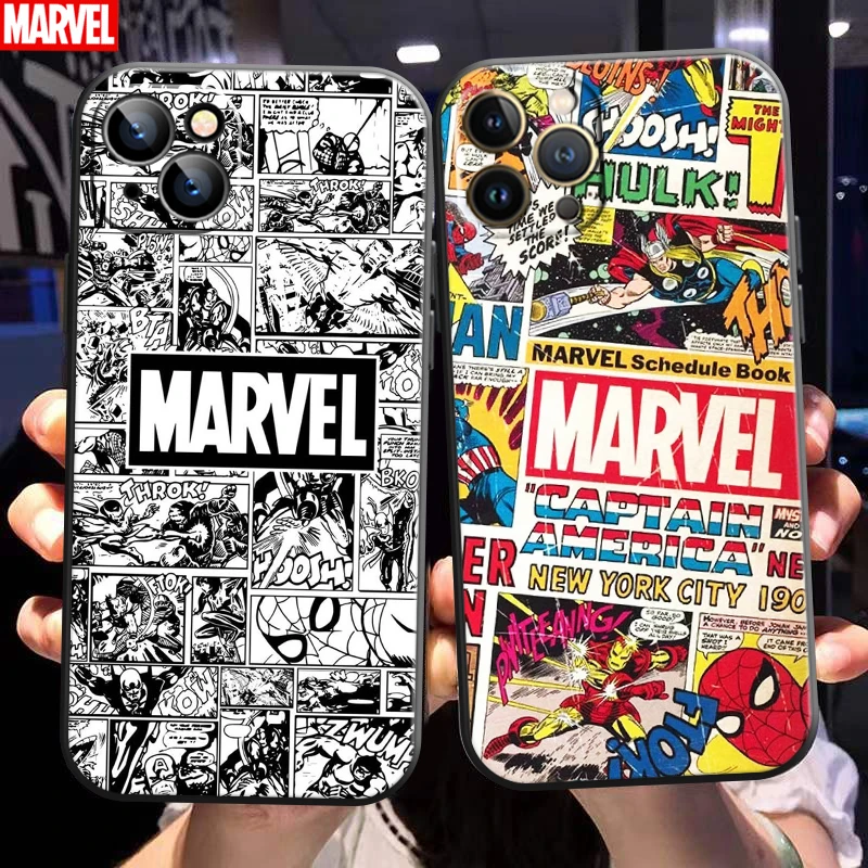 

Marvel Comics Logo For Apple iPhone 13 12 11 Pro 13 12 Mini X XR XS Max SE 5 6 6S 7 8 Plus Phone Case Liquid Silicon black funda