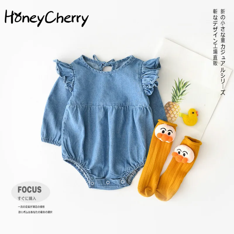 

HoneyCherry Baby Cotton Shirt Collar Cowboy Bodysuits Brother Sister Wear Triangular Crawl Clothes Baby Girl Clothes(no sock)