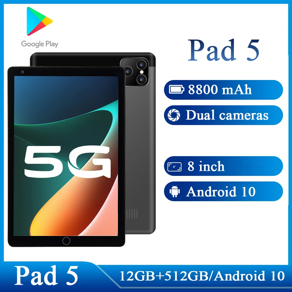 

Global Version Pad 5 Tablet Android 10 12GB RAM 512GB ROM 8 Inch MTK6797 Tablets Bluetooth 8800mAh Battery GPS WIFI 5G Tablet Pc