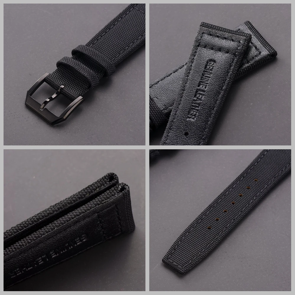 EACHE Popular Leather Sailcloth Watch Strap For Men 20mm 21mm 22mm Army Green Black Cordura Watchband Silver Color Pin Buckle