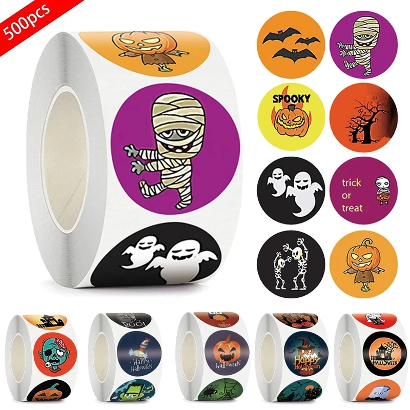 

500 шт., этикетки-наклейки в виде тыквы, призрака на Хэллоуин